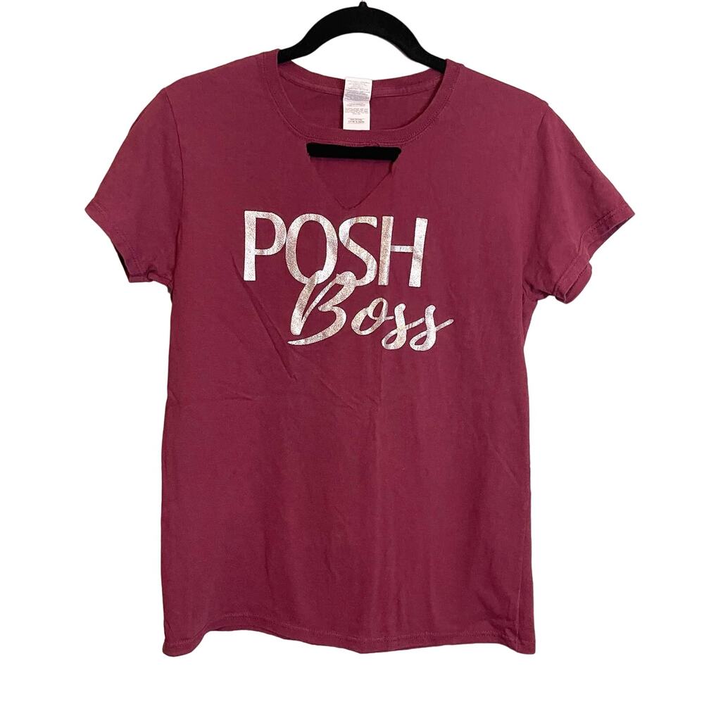Reseller Shirt Womens Top Medium Maroon POSH BOSS Cutout Tearaway Graphic Casual